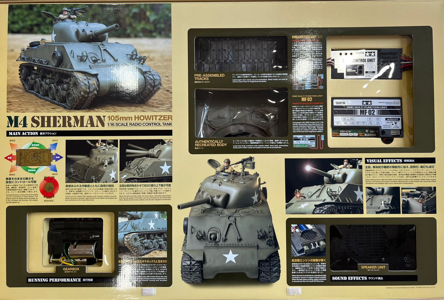 Tamiya 1/16 RC 56013 M4 Sherman 105mm Howitzer Japan Version Full Option with Controller Kit