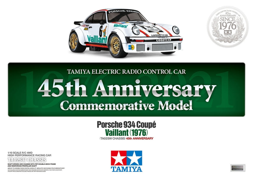 Tamiya 1/10 RC 47477 Porsche 934 Coupe Vaillant 1976 45th Anniversary TA02SW